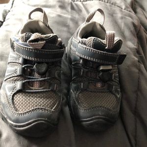 Grey and blue Keen kids hiking shoes